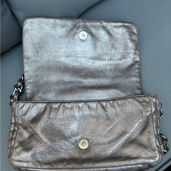 Vintage Auth. CHANEL Metallic Silver Calfskin Modern Chain Flap, Silver Hardware - Picture 10 of 16